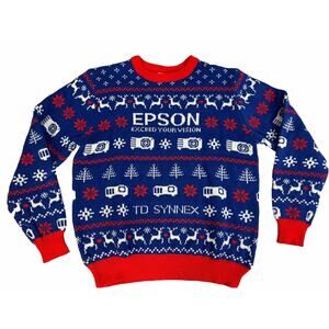 Roody Epson Exceed Your Vision Blue Ugly Christmas Sweater size XL